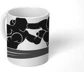 Mok - silhouetten tijdens het boksen - zwart wit - 350 ML - Beker