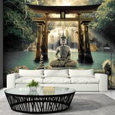 Zelfklevend fotobehang - Boeddha voor een Waterval, premium print, 8 maten