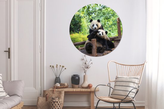 Sticker papier peint cercle mural deux pandas - ⌀ 140 cm - peinture ronde - cercle de papier peint - cercle mural - cercle vivant - autocollant et découpe ronde