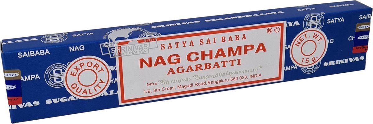 Satya Nag Champa Wierook - Agarbatti Klassiek Staafjes - Zachte Aroma - Rustgevend - 5 x 15 gram - 5 stuks Wierookstokjes