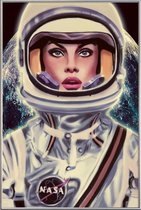 JUNIQE - Poster met kunststof lijst Le Cosmonaute -40x60 /Blauw & Wit