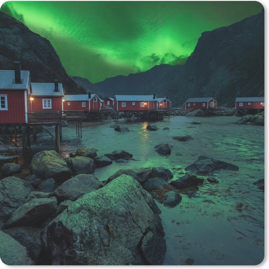 Muismat 30x30 cm - Mousepad Noorderlicht - Noorwegen - Nacht - Muismatten