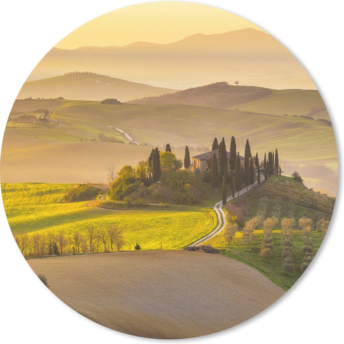 Muismat rond 30x30 cm - Mousepad Toscane - Heuvels - Landschap - Ronde muismatten