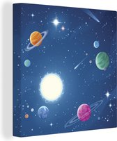 Canvas Schilderij Een illustratie van de met planeten gevulde ruimte - 90x90 cm - Wanddecoratie