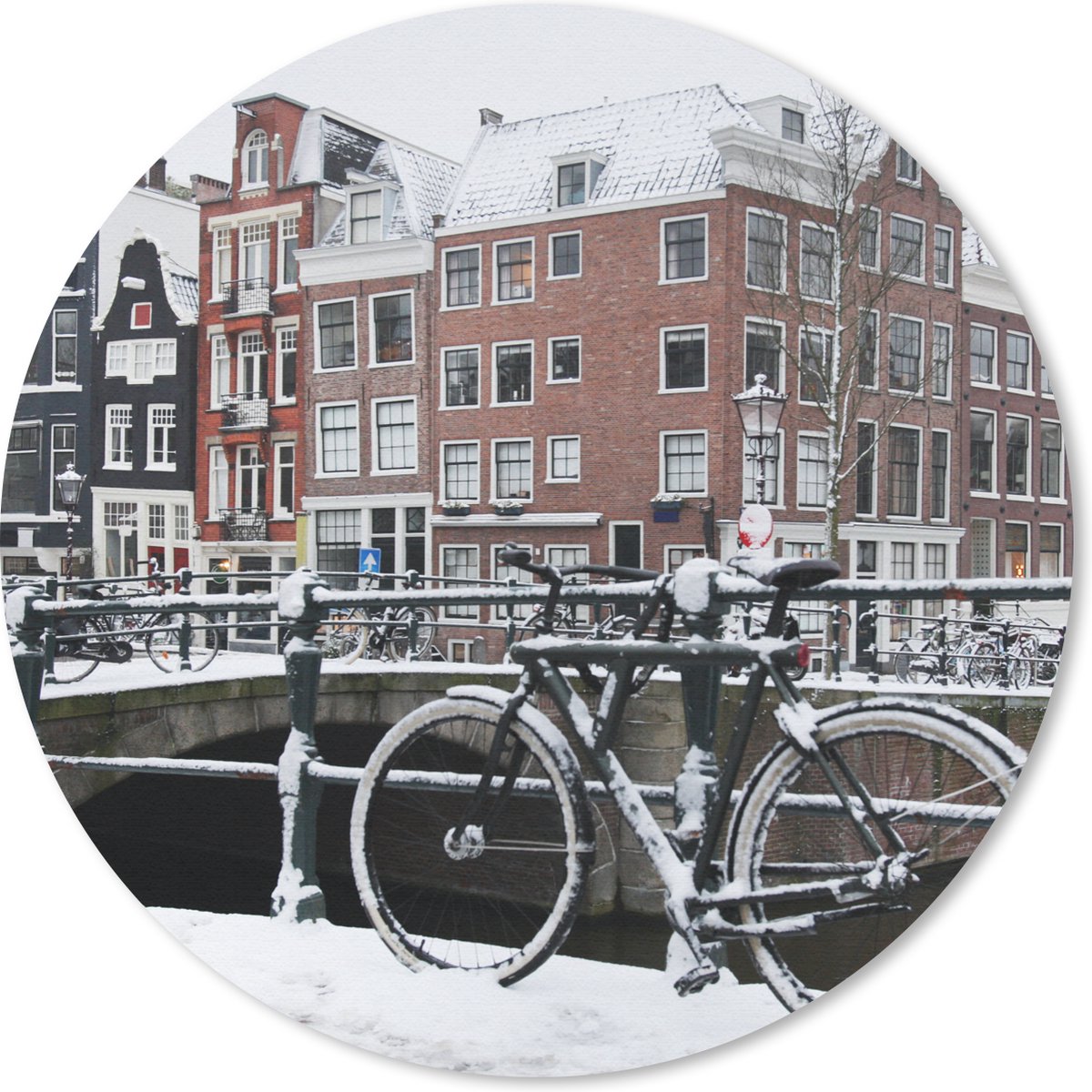 Muismat rond 50x50 cm - Mousepad Amsterdam - Fiets - Winter - Ronde muismatten