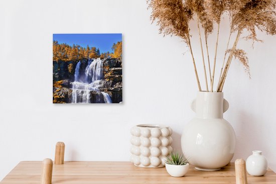 Toile Peinture Cascade - Norvège - Nature - 20x20 cm - Décoration murale