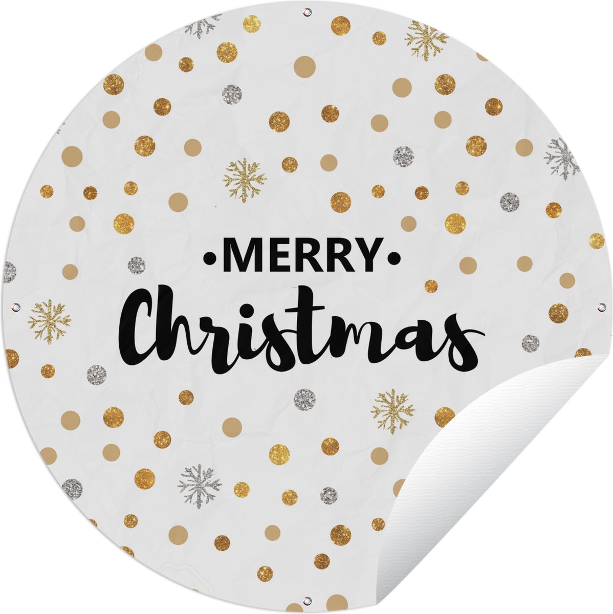 Tuincirkel Kerstmis - Quotes - Goud - Merry Christmas - Spreuken - 90x90 cm - Ronde Tuinposter - Buiten