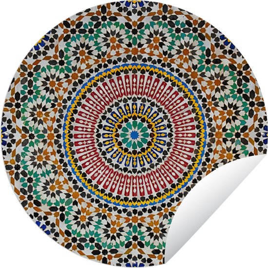 Tuincirkel Een bovenaanzicht van Marokkaans mozaïek - 90x90 cm - Ronde Tuinposter - Buiten