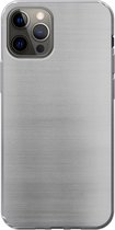 Geschikt voor iPhone 12 Pro hoesje - Metaal print - Zilver - Lijn - Grijs - Structuur - Siliconen Telefoonhoesje