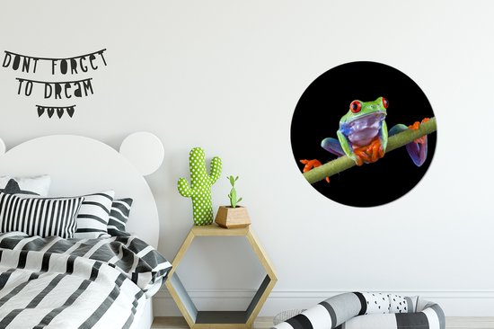 WallCircle - Wandcirkel - Muurcirkel - Kikker - Bamboe - Zwart - Aluminium - Dibond - ⌀ 60 cm - Binnen en Buiten