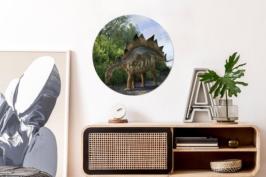 Papier peint Cercle - Dinosaurus - Berg - Forêt - Illustration - 80x80 cm - Mur Cercle