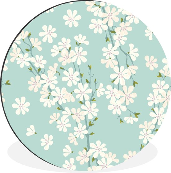 WallCircle - Wandcirkel - Muurcirkel - Een bloemdessin illustratie van kersenbloesem - Aluminium - Dibond - ⌀ 60 cm - Binnen en Buiten