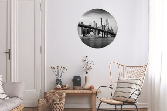 Wall Circle - Wall Circle Inside - Brooklyn Bridge et New York Skyline en Noir et Blanc - ⌀ 60 cm - Décoration murale - Peintures Ronds