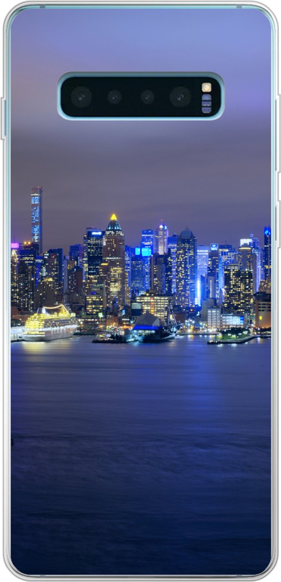 Telefoonhoesje Geschikt voor Samsung Galaxy S10 Plus hoesje - New York - Skyline - Nacht - Siliconen Telefoonhoesje Telefoonhoesje