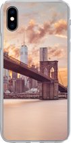 Geschikt voor iPhone Xs hoesje - Brooklyn Brug en de skyline van New York tijdens zonsondergang - Siliconen Telefoonhoesje
