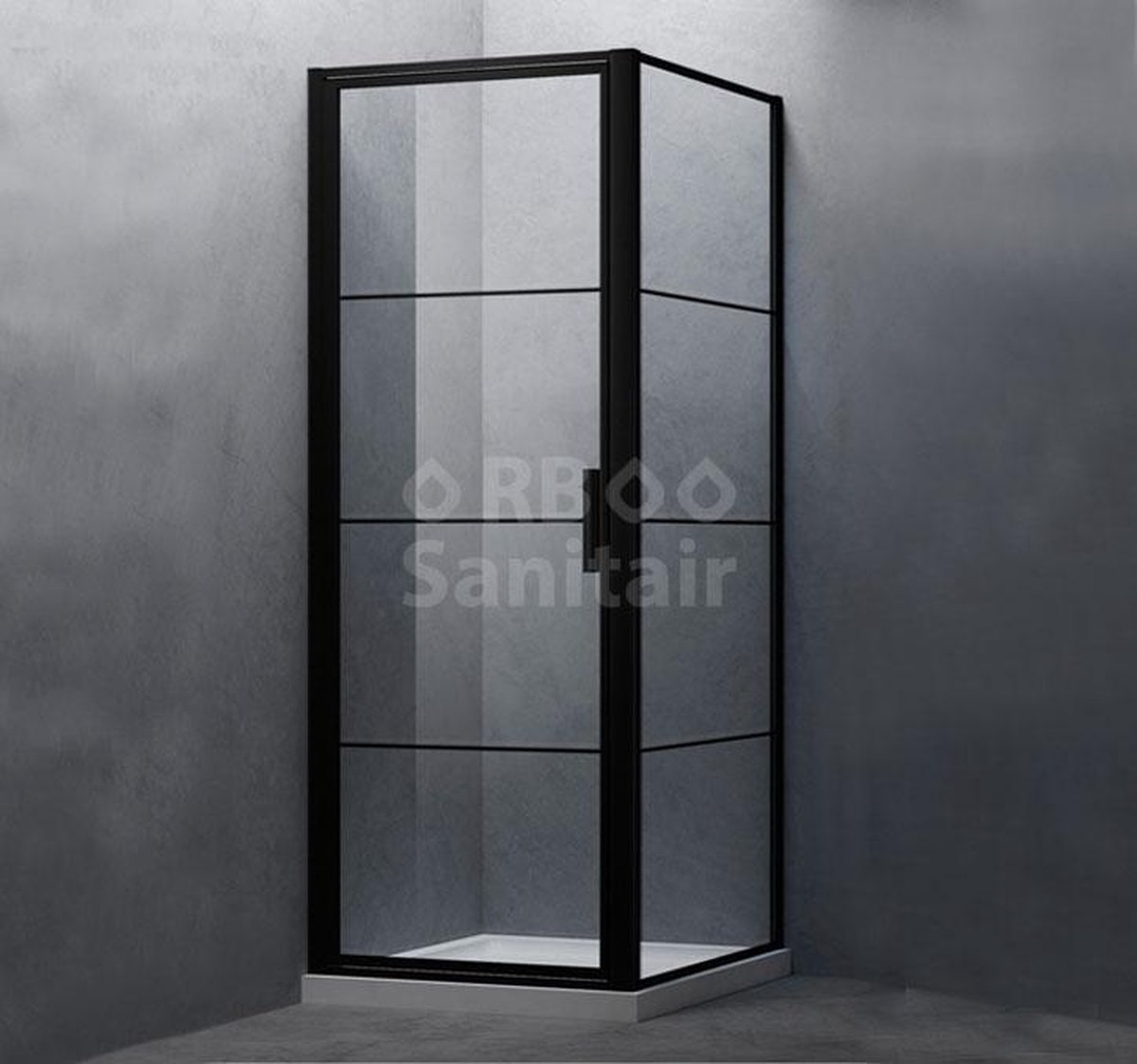 Douchecabine 90x90 cm mat zwart hoek instap industrieel frame met draaideur  8 mm glas | bol