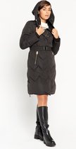 LOLALIZA Gewatteerde jas met riem en capuchon - Zwart - Maat 44