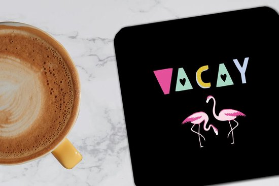 Sous-verres pour verres - Été - Flamingo - Zwart - 10x10 cm - Sous-verres en verre - 6 pièces