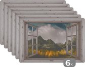 Placemat - Placemats kunststof - Doorkijk - Herfst - Berg - 45x30 cm - 6 stuks - Hittebestendig - Anti-Slip - Onderlegger - Afneembaar