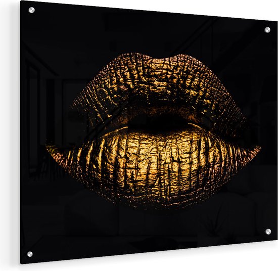 Artaza Glasschilderij - Gouden Lippen - Plexiglas Schilderij - Foto op Glas