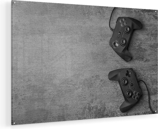 Artaza Glasschilderij - Twee Game Controllers op Tafel - Gaming - 105x70 - Plexiglas Schilderij - Foto op Glas