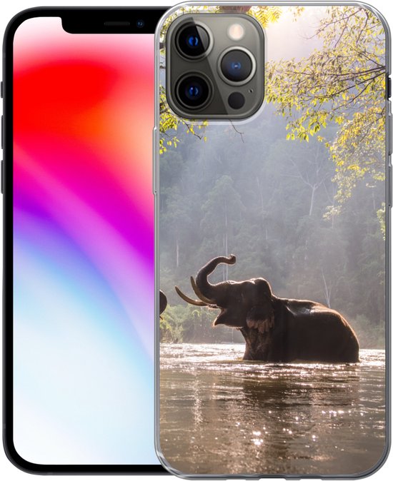 Telefoonhoesje Geschikt voor iPhone 13 Pro hoesje - Olifant - Water - Dieren - Bomen - Zon - Siliconen Telefoonhoesje Telefoonhoesje