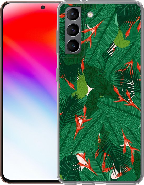 Convient pour coque Samsung Galaxy S21 - Fleurs - Feuilles - Motifs - Coque de téléphone en Siliconen