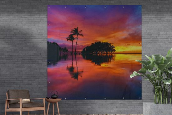Tuin poster Een kleurrijke zonsondergang bij Wailea Beach op het Amerikaanse Hawaii - 200x200 cm - Tuindoek - Buitenposter