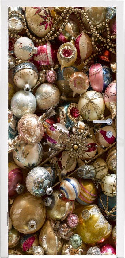 Foto: Deursticker een set vintage kerstornamenten 85x215 cm deurposter