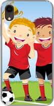 Geschikt voor iPhone XR hoesje - Een illustratie van twee voetballers die een prijs hebben gewonnen - Jongens - Meisjes - Kind - Siliconen Telefoonhoesje