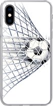 Geschikt voor iPhone X hoesje - Een illustratie van een voetbal die het doel in gaat - Jongetjes - Meisjes - Kids - Siliconen Telefoonhoesje