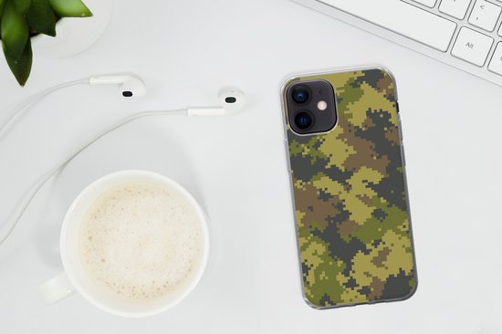 Coque pour iPhone 12 - Motif de camouflage illustré de pixels - Coque de téléphone en Siliconen