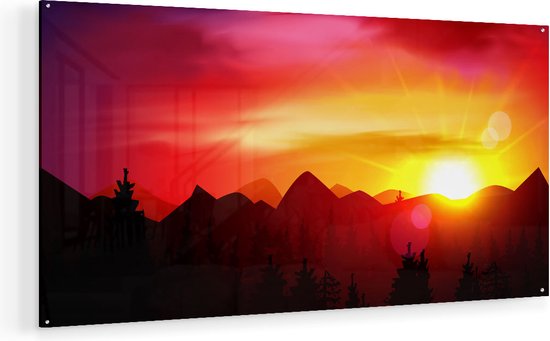 Artaza Glasschilderij - Zonsondergang In De Bergen - Abstract - 140x70 - Groot - Plexiglas Schilderij - Foto op Glas