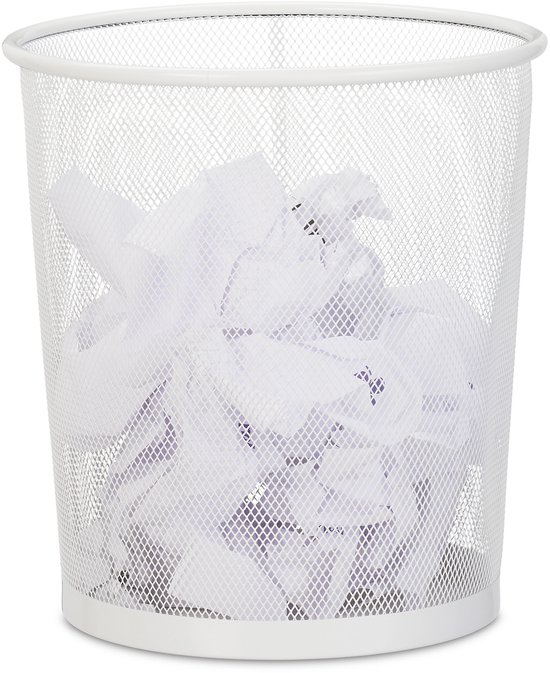 prullenmand metaal - 12 liter - kantoor - keuken - 28 x 26 cm - wit