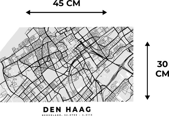 Placemat - Placemats kunststof - Kaart - Den Haag - Zwart - Wit - 45x30 cm - 6 stuks - Hittebestendig - Anti-Slip - Onderlegger - Afneembaar