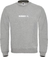 Sweater Grijs S - nummer 14 - wit - soBAD. | Sweater unisex | Sweater man | Sweater dames | Voetbalheld | Voetbal | Legende