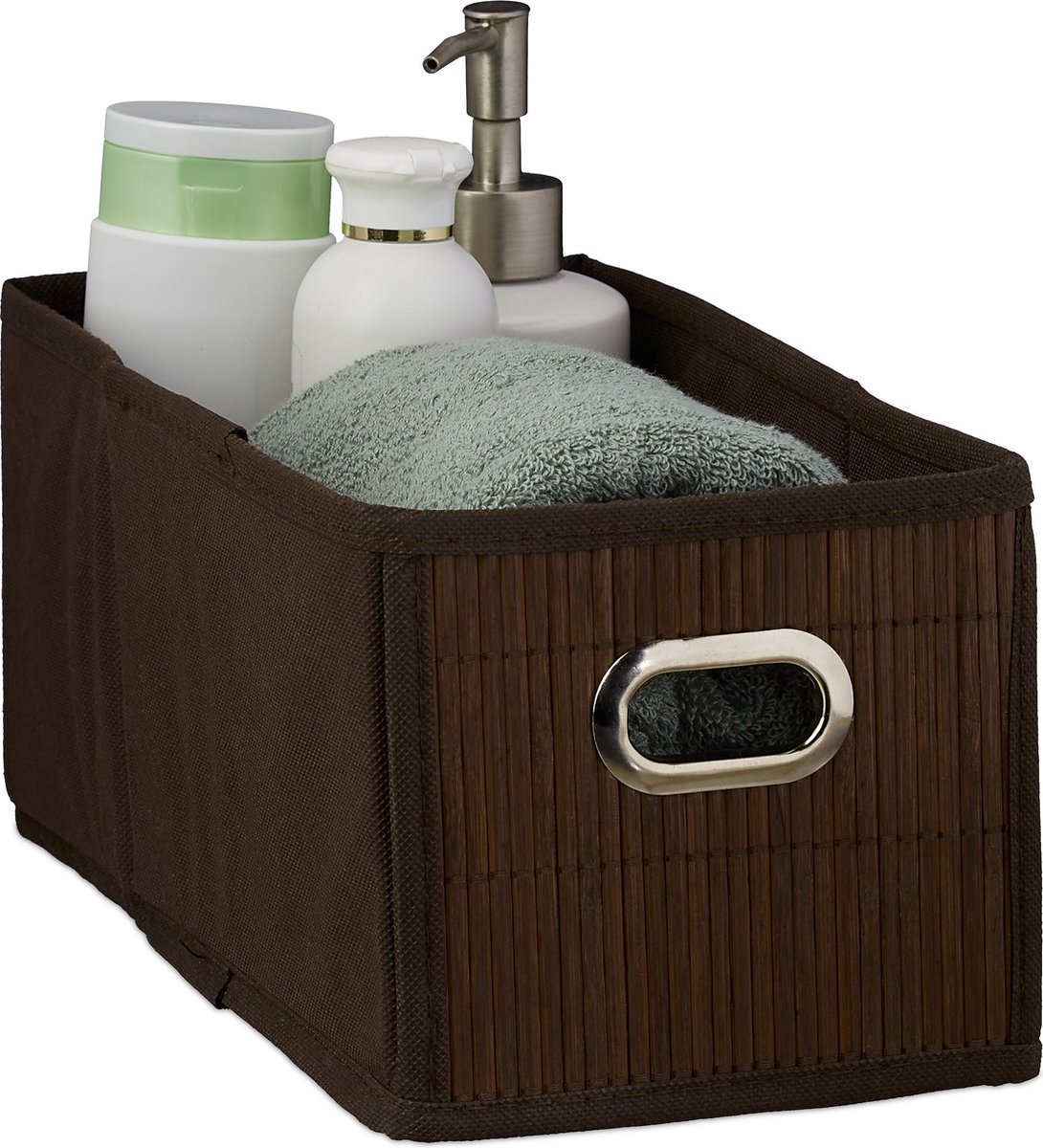 mand badkamer - opvouwbaar - bamboe - stof - voor speelgoed - 14 x 15 x 31 cm - bruin