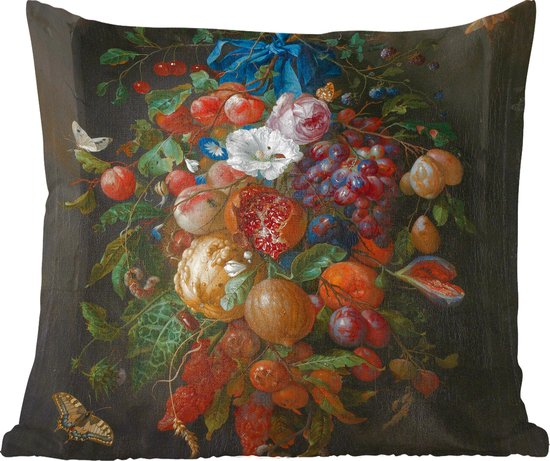Sierkussens - Kussentjes Woonkamer - 45x45 cm - Festoen van vruchten en bloemen - Schilderij van Jan Davidsz. de Heem