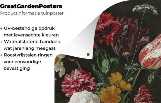 Décoration murale extérieur Nature morte aux fleurs dans un vase en verre - Peinture de Jan Davidsz. de Heem - 80x160 cm