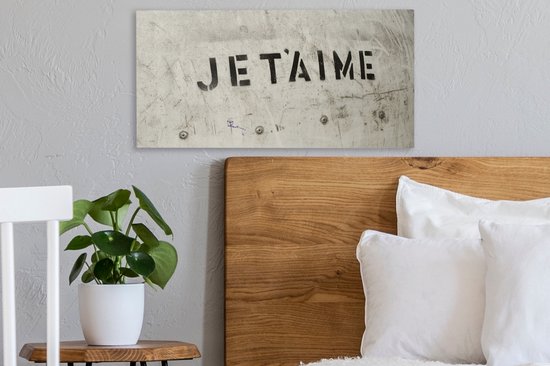 Canvas Schilderij Quotes - Je t'aime - Ik hou van jou - Frans - Liefde - 40x20 cm - Wanddecoratie