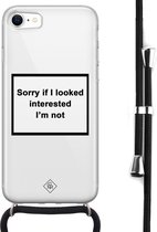 iPhone 8/7 hoesje met koord - Not interested | Apple iPhone 8 crossbody case | Zwart, Transparant | Tekst