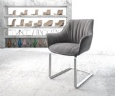 Gestoffeerde-stoel Keila-Flex met armleuning sledemodel vlak roestvrij staal structurele stof lichtgrijs