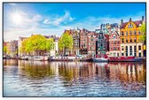 Klassieke herenhuizen aan de Amstel in Amsterdam - Foto op Akoestisch paneel - 90 x 60 cm