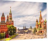 Kremlin en de Basiliuskathedraal op het Rode Plein in Moskou - Foto op Plexiglas - 90 x 60 cm