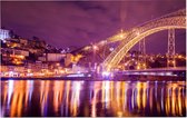De imposante Dom Luis brug in Porto uitgelicht bij nacht - Foto op Forex - 60 x 40 cm