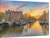 De Amsterdamse grachtengordel bij zonsondergang - Foto op Canvas - 90 x 60 cm