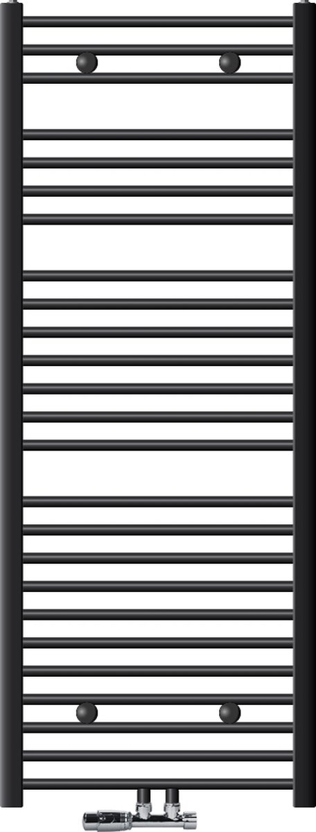 Badkamerradiator Sahara 600x1500 mm antraciet recht met middenaansluiting en set voor wandaansluiting