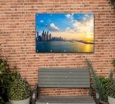 Skyline van New York onder prachtige blauwe lucht - Foto op Tuinposter - 90 x 60 cm