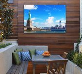 Panorama op het Vrijheidsbeeld en de skyline van New York - Foto op Tuinposter - 60 x 40 cm