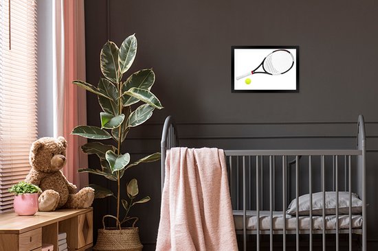 Cadre photo avec affiche - Raquette de tennis et balle de tennis sur fond blanc - 30x20 cm - Cadre pour affiche